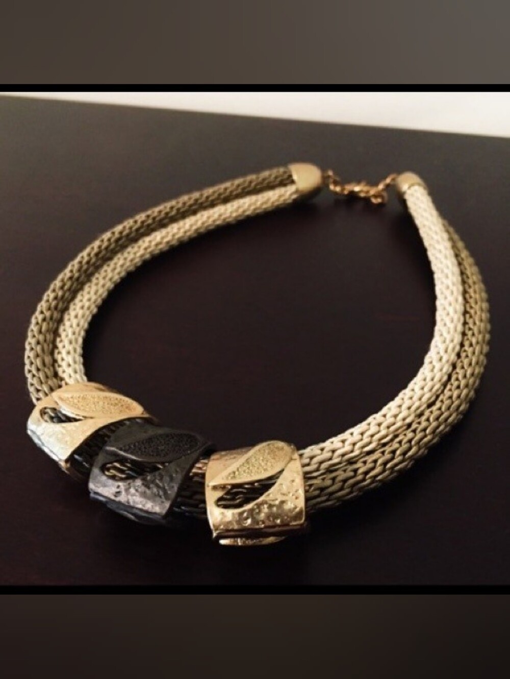Gold Black Chunky Thick Chain Layered Ring Women's Necklace